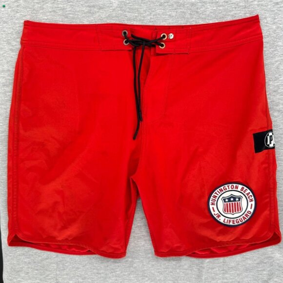 IPD‎ Huntington Beach Jr Lifeguard Mens 32 Red Board Shorts 83 Style Swim - Picture 1 of 12
